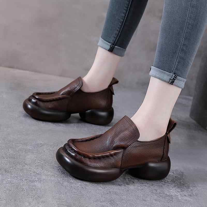 ローファー レディース 厚底 本革 レトロ スリッポン フラットシューズ 黒 茶色 防水 ラウンドトゥ 春夏 秋冬 普段使い デイリーユース