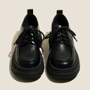 ローファー レディース 靴 厚底 紐靴 黒色 レースアップ シューズ 丸 голов 英倫風 オックスフォード 婦人靴 フェイクレザー 春夏 秋