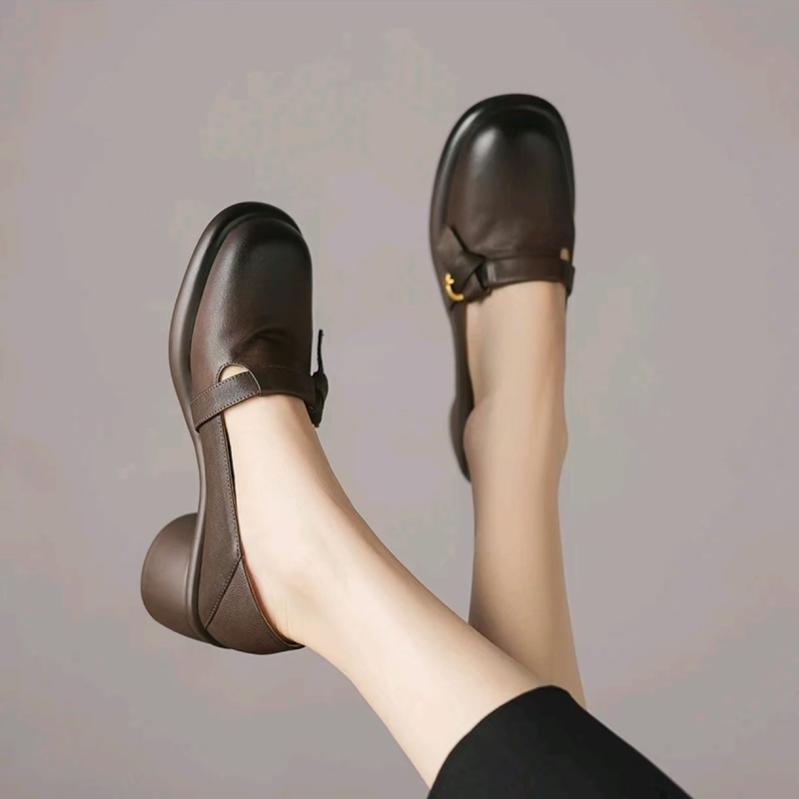 ローファー レディース 秋冬 レトロ 太ヒール 厚底 ラウンドトゥ スリッポン 超繊維 婦人靴 黒 茶色 ブラウン 滑り止め 普段使い カジュアル