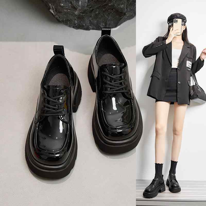 ローファー レディース 厚底 レザーシューズ レースアップ ラウンドトゥ 牛革 本革 黒 ブラック 婦人靴 歩きやすい 疲れない 普段使い ..