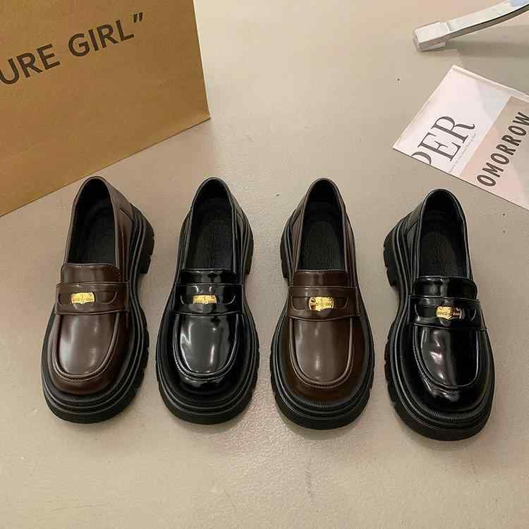 ローファー レディース 厚底 ローファーシューズ 学生靴 ラウンドトゥ 紐靴 合皮 ブラック ダークブラウン 春夏 秋冬