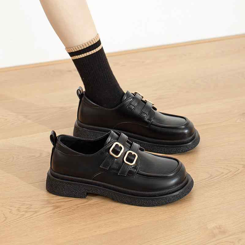 ローファー レディース 厚底 フラットシューズ ラウンドトゥ スリッポン 合皮 レザー 英倫風 カジュアル ブラック ブラウン ベージュ 春秋冬