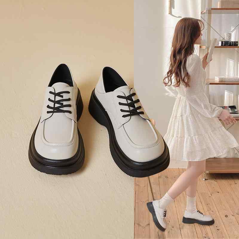 ローファー レディース 厚底 スニーカー 本革 革靴 レースアップ シューズ 紐靴 婦人靴 カジュアル ラ..