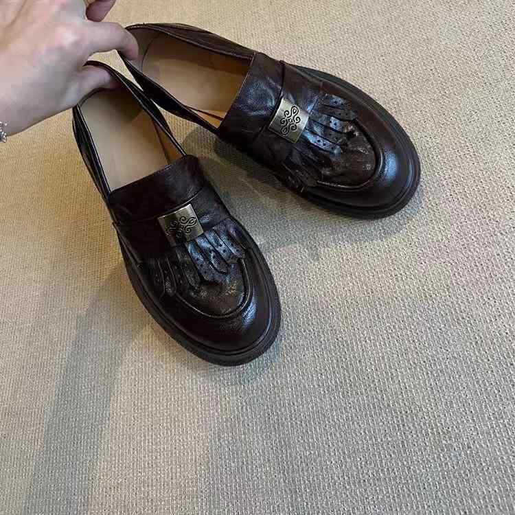 ローファー レディース 本革 レトロ スリッポン 厚底 ローファーシューズ ラウンドトゥ 防水 疲れない 歩きやすい 婦人靴 普段使い 通勤 ブラック ダークブラウン