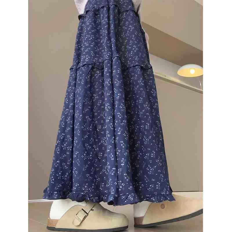 ・カテゴリ: スカート・スタイル: 都市・主な素材: ポリエステル90-95%・柄: 花柄・カラー展開: ネイビー・サイズ展開: M、L、XL、2XL、3XL、4XL・スカートタイプ: 蛋糕裙・スカート丈: 中丈