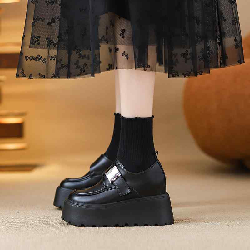 ローファー レディース 厚底 超ハイヒール 黒 小さいサイズ ラウンドトゥ 8cm以上 PU レザー 春夏 韓国風