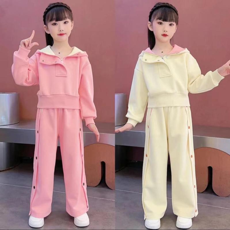 子供用セットアップ 秋冬 女の子 パーカー & パンツ 2点セット 普段着 部屋着 ガールズ 上下セット かわいい スポーツウェア ピンク系 ベージュ系