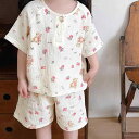 子供用パジャマ 上下セット 半袖 短パン ガーゼ 綿100% 薄手 かわいい 小熊 花柄 熊猫 竹柄 ローズ柄 韓国風 夏 8歳以上