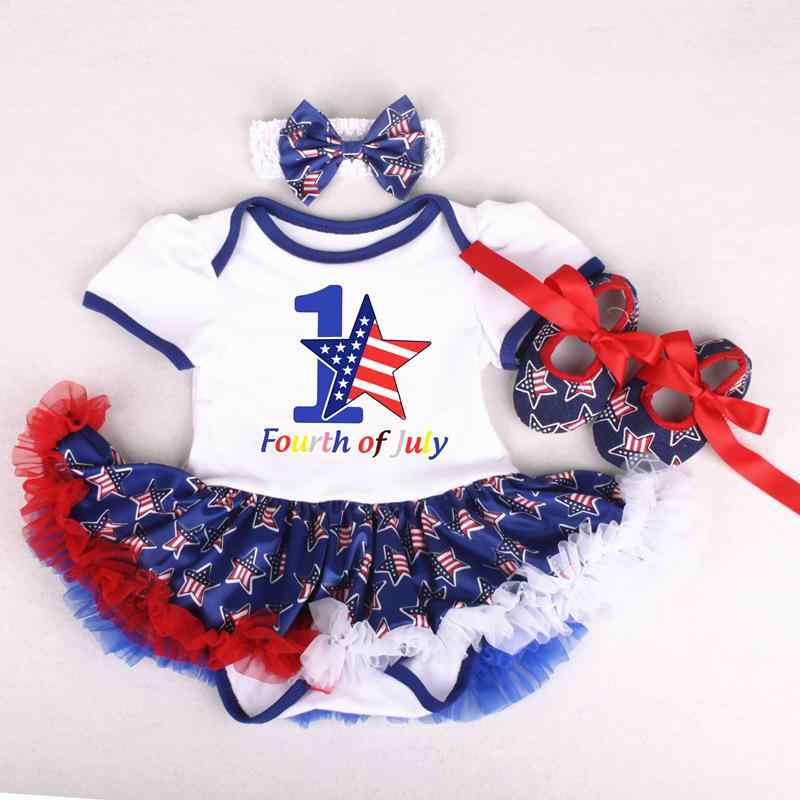 ベビー服 女の子 スカートセット 3点セット（ワンピース・靴・ヘアアクセサリー）綿 春夏 かわいい 新生児 乳幼児 6ヶ月 12ヶ月 お出かけ着 アメリカ国旗柄
