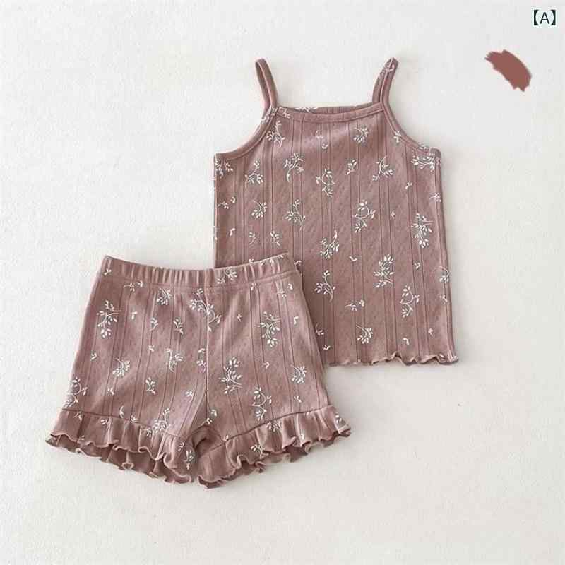 子供用パジャマ 上下セット ガールズ タンクトップ ショートパンツ フラワープリン...