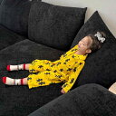 子供用パジャマ 春夏 子供 男女兼用 かわいい 黄色 黒猫 綿 長袖 トップス パンツ 上下セット 部屋着