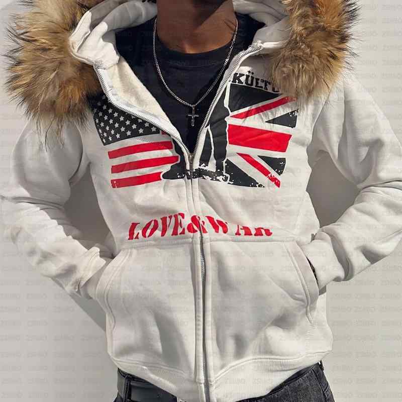 パーカー レディース ストリート Y2K イングランド風 フラッグプリント ジップアップ 原宿 ヒップホッ..
