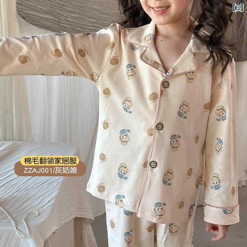 子供用パジャマ 子供用ルームウェア 女の子 かわいいキャラクター柄 綿100% 長袖ト...