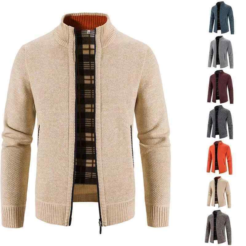 Knit Sweater - カーディガン メンズ 裏起毛 ニット アウター 大判サイズ 男性用 リブ 秋冬 オレンジ ブラック ブルーグレー ライトグレー ダークグレー ワインレッド ベージュ コーヒー色
