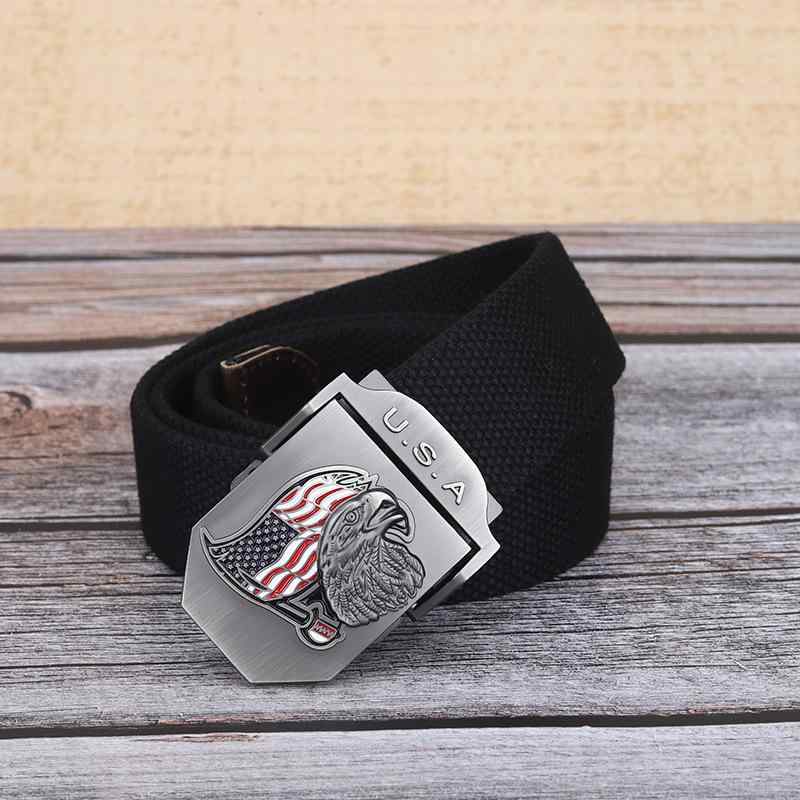 ベルト メンズ 男性用 キャンバスベルト 合金製 平滑バックル ファッションパンツベルト カーキ色 黒色 軍緑色 灰色ストライプ 白色ス..