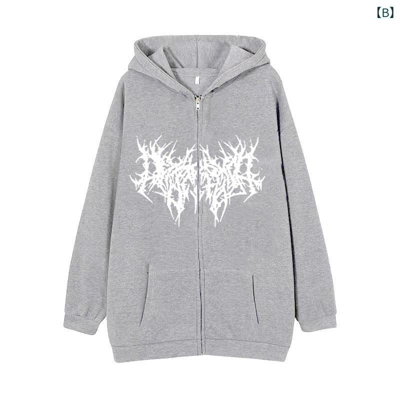 パーカー メンズ ゴシック柄 プリント ジップアップ フーディ 秋冬 裏起毛 暖かい ゆったり リラックス カジュアル スタイル 白 グレー 墨黒 赤 カーキ色 緑 青 紫 ライトブラウン