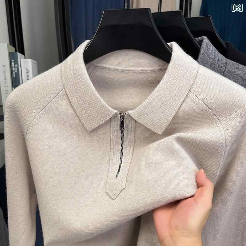 ニット メンズ ハーフジップ 襟付き プルオーバー セーター 秋冬 ミドルエイジ リブ編み ブラック グレー ベージュ 普段使い