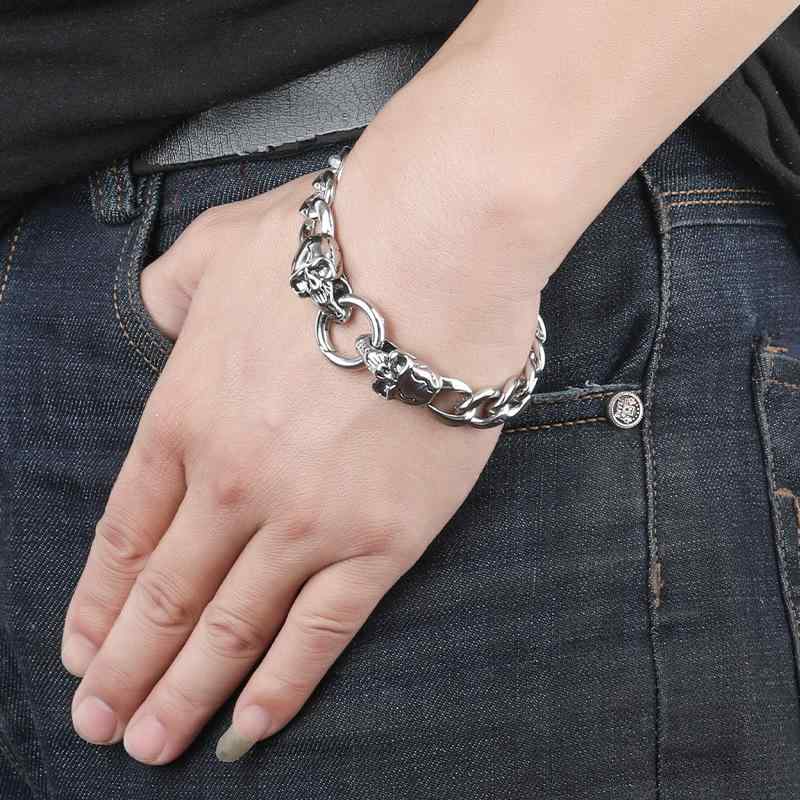 ブレスレット メンズ 男性用 スカル ドクロ 髑髏 チタン鋼 힙합風 ヒップホップスタイル パンク ロック バイカー ゴシック 個性的