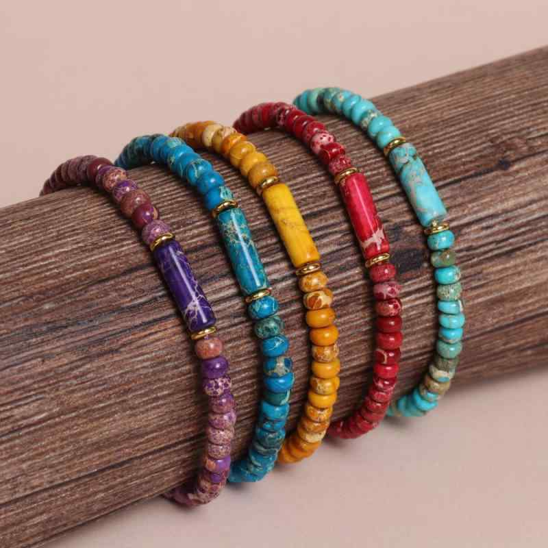 ブレスレット メンズ 算盤珠 ターコイズ 編み込み ペア ヨガ 数珠 混合素材 赤色 土黄色 紺色 紫色 水色 幾何学模様 清新 甘美 ナチュラル 手飾り