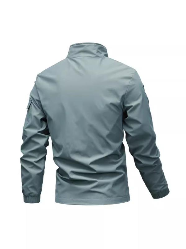 ジャケット メンズ 男性用 スタンドカラー ブルゾン アウター ジャンパー 野球服 普段使い 春秋 薄手 撥水 防風 ポリエステル ブラック グレー グリーン