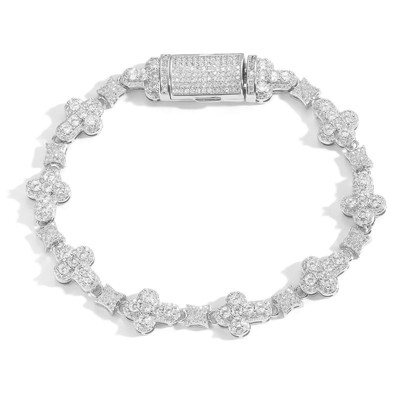 ブレスレット 男女兼用 10mm ジルコニア クロス 十字架 ヒップホップ ストリートスタイル トレンド ジ..