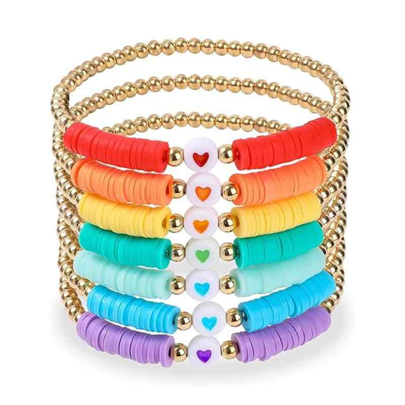 ブレスレット メンズ レディース カラフル 軟陶 伸縮性 友情 ブレスレット 欧米 ハート 金珠 男女兼用 手作り アルファベット(4)