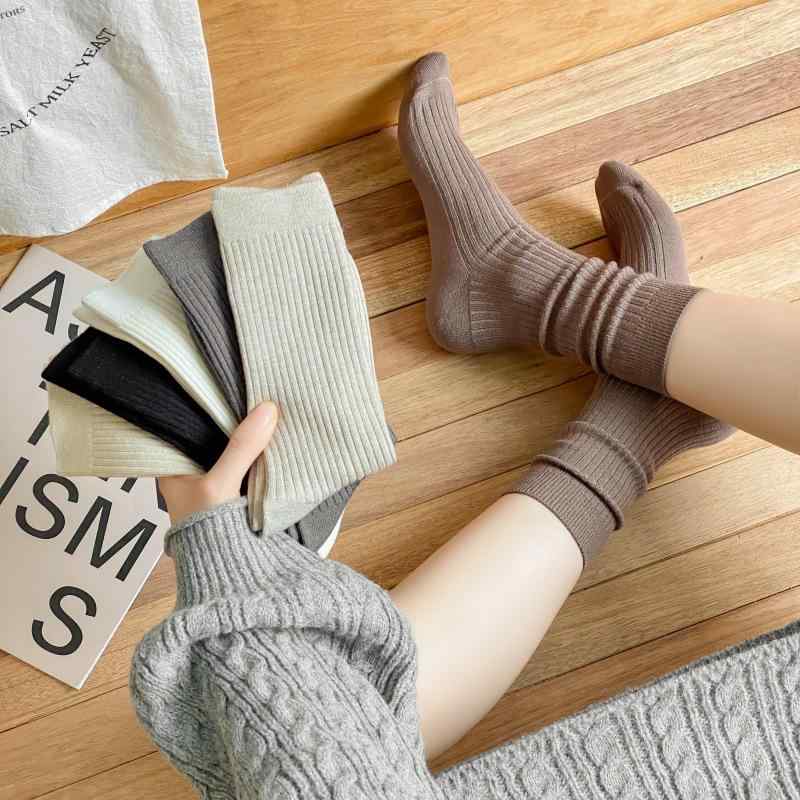 靴下 レディース 秋冬 ウール混紡 中筒 リブ編み 厚手 あったか ソックス カシミヤ混紡 婦人 在庫処分