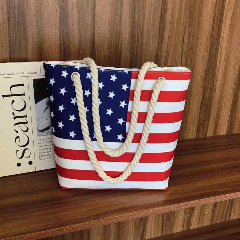 M - トートバッグ レディース 秋冬 韓国風 アメリカ国旗柄 手提げ 肩掛け 鞄 カバン PU製 横型