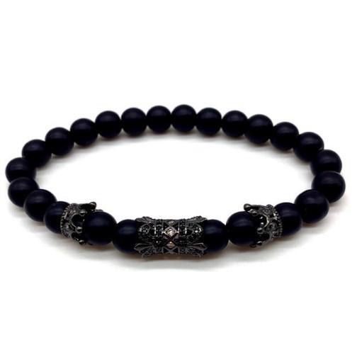 ブレスレット メンズ 男性用 8mm 串珠 黒瑪瑙 瑪瑙 ジルコニア ライオンヘッド スカル ドクロ 混色 手飾り 手首 腕輪(x2)