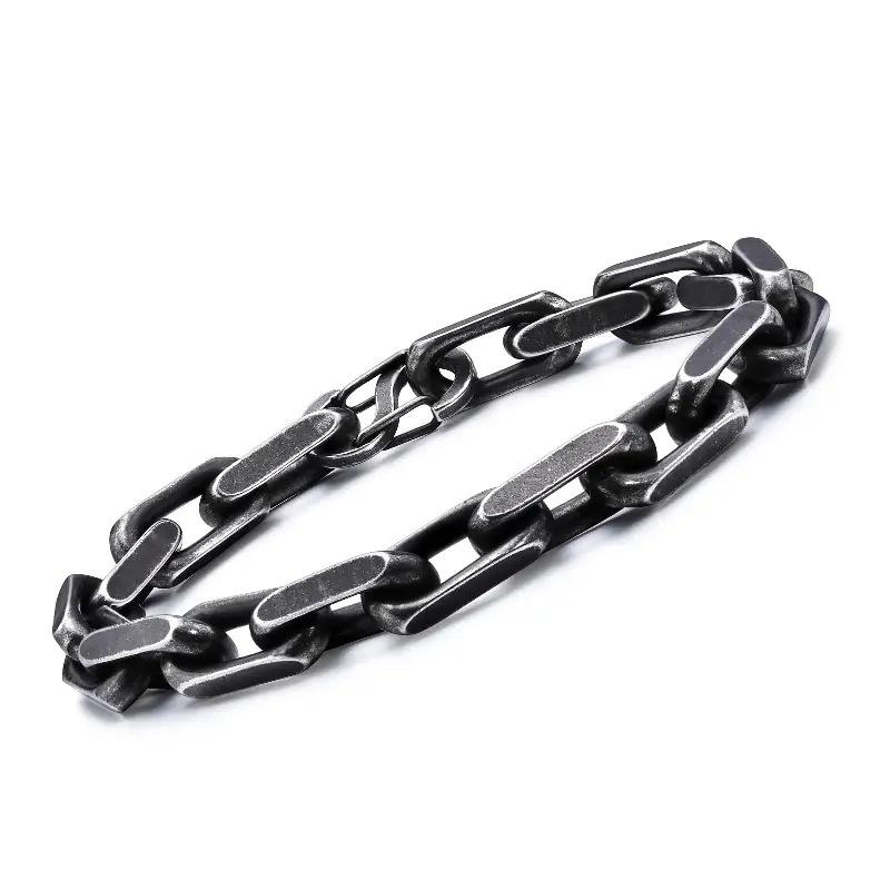 ブレスレット メンズ 男性用 レトロ パンク スクエア バンブーチェーン シンプル ヒップホップ ストリート ステンレス 楕円 個性 トレンド 手首 アクセサリー