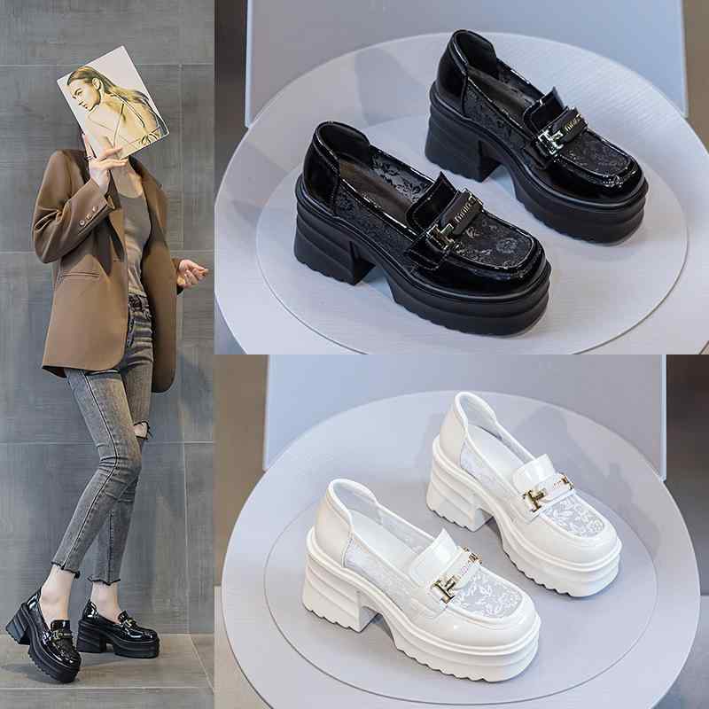 ローファー レディース 厚底 メッシュ イングランド風 ラウンドトゥ スリッポン 超ハイヒール チャンキーヒール 春夏 ブラック ベージュ 防水