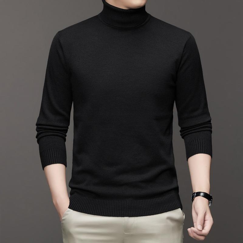 Knit Sweater - ニット メンズ ファッション タートルネック セーター 長袖 トップス 無地 秋冬 カジュアル スタイリッシュ 伸縮性 通気性 ブラック ネイビー カーキ グレー ワインレッド ホワイト
