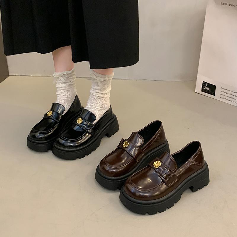 ローファー レディース 太ヒール レトロ調 厚底 オックスフォードシューズ ラウンドトゥ 無地 ブラック ダークブラウン 合皮 春夏 秋冬