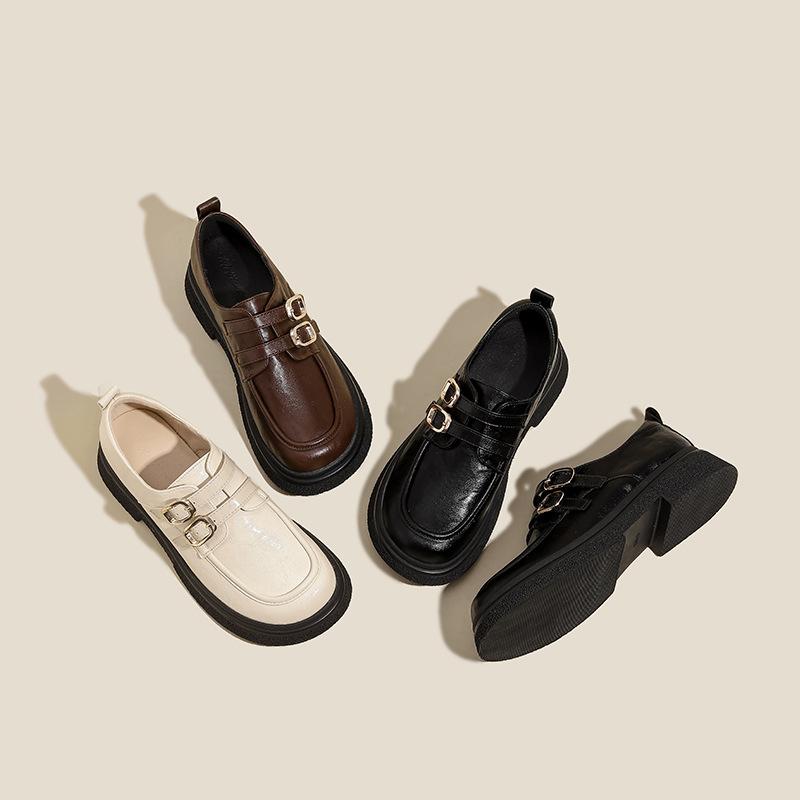 ローファー レディース 厚底 ラウンドトゥ 太ヒール レトロ ブラック JK ローファー 学生靴 スクールシューズ 超繊維 春夏 秋冬 カジュアル 普段使い