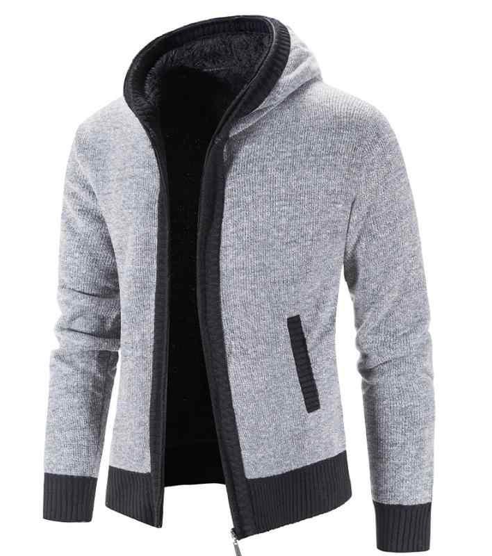 Knit Sweater - ニット カーディガン メンズ 男性用 裏起毛 フード付き 秋冬 暖かい ゆったりサイズ 長袖 配色 カジュアル 普段使い 韓国風 20代 30代 コーヒー色 ブルー レッド グレー