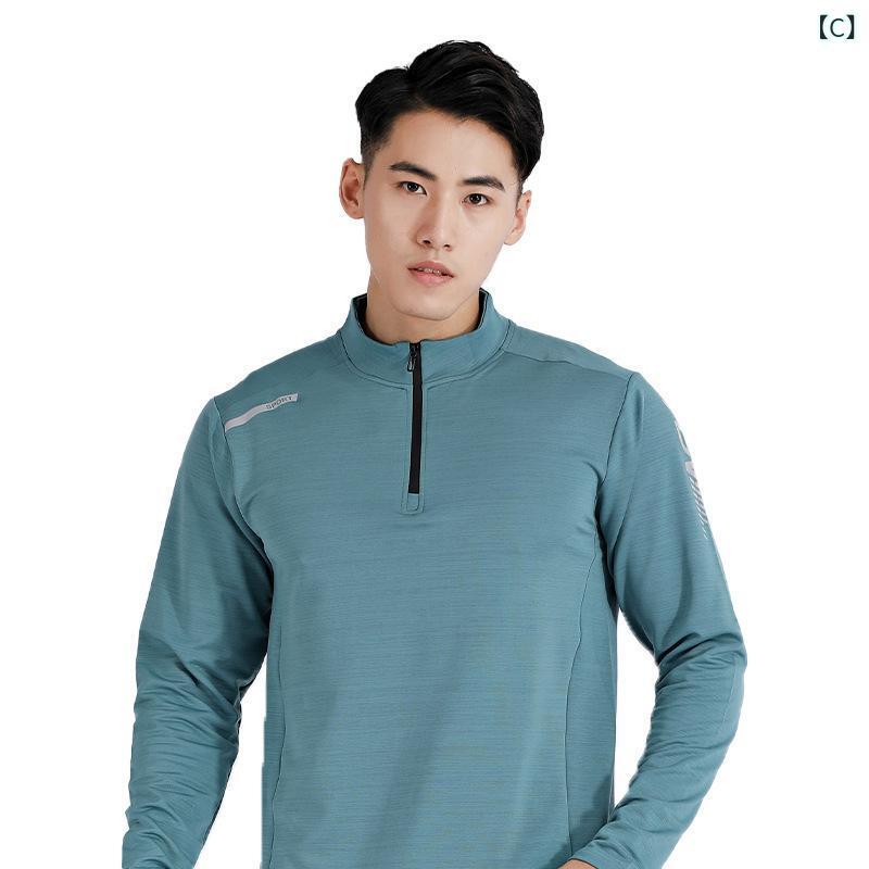 Tシャツ メンズ 男性用 長袖 ハーフジップ スタンドカラー プルオーバー トレーナー トップス 韓国風 スポーティー 普段使い 春秋 薄手 ポリエステル ブラック グレー グリーン