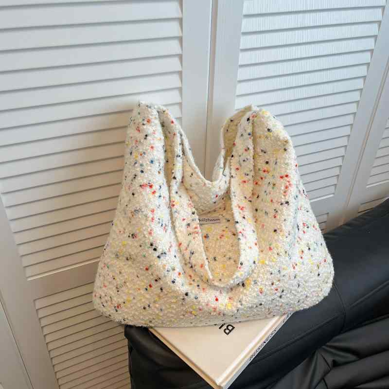 トートバッグ かわいい レディース ニット 秋冬 韓国 ファッション ショルダーバッグ 大容量 ミックスカラー ふわふわ マカロンカラー ピンク