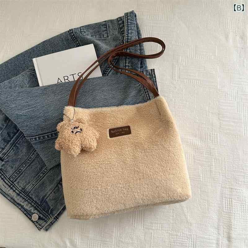 バッグ レディース ショルダーバッグ ハンドバッグ バケットバッグ 大容量 毛绒 ふわふわ かわいい カジュアル ストリート ブラック カーキ ホワイト