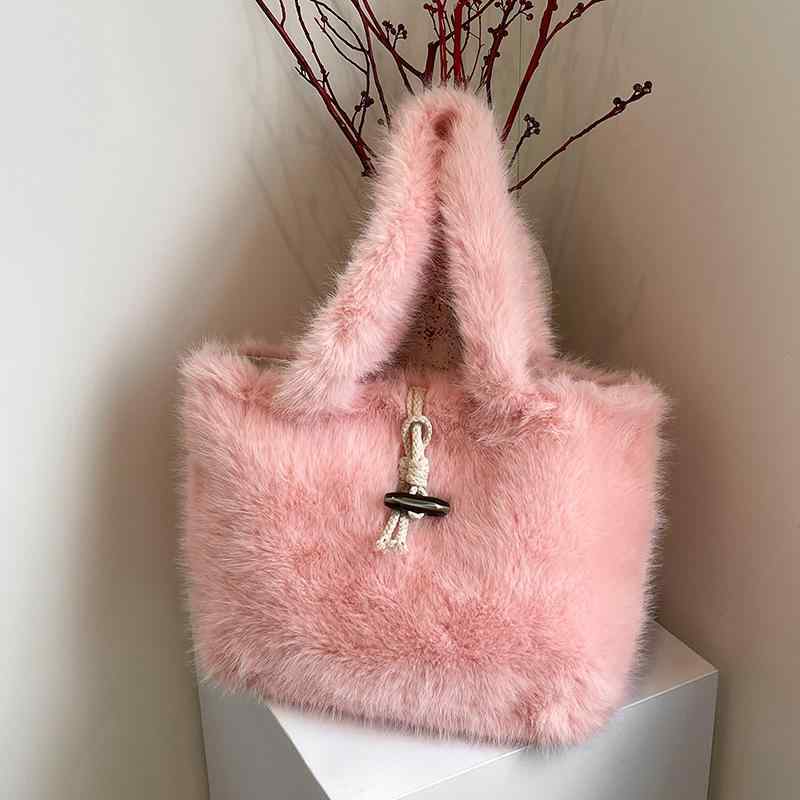 トートバッグ レディース 秋冬 ファー ふわふわ かわいい 大容量 肩掛け 韓国風 おしゃれ 白色 ピンク系 ブラウン ブラック グレー(4)