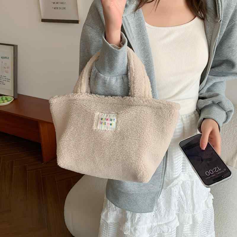 トートバッグ レディース 秋冬 手提げ 鞄 カバン 大容量 通勤 通学 布 毛氈 ふわふわ もこもこ かわいい おしゃれ カジュアル ミルクティー ベージュ グレージュ