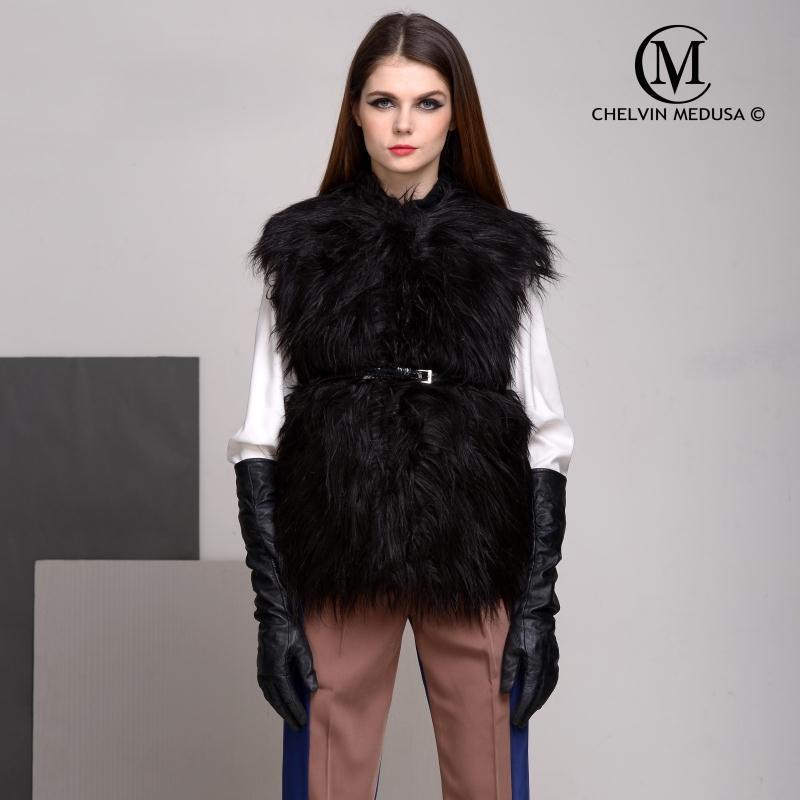 ベスト レディース 秋冬 フェイクファー スエード 切り替え ロング丈 ウエストベルト付き ブラック系 20代 30代 普段使い