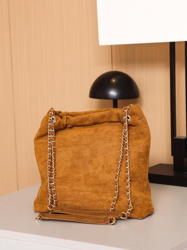 バッグ レディース スウェード バケットバッグ 大容量 旅行 韓国風 シンプル ショルダーバッグ チェーンバッグ スウェード調 ブラウン デイリーユース(4.0)