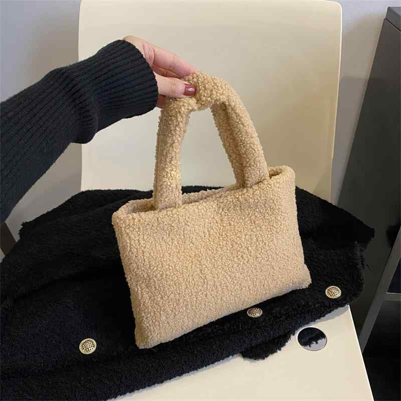 B, F, P - トートバッグ レディース 鞄 カバン ハンドバッグ 手提げバッグ 毛绒 ふわふわ もこもこ 無地 ブラック ホワイト ピンク ブルー カーキ 通勤 普段使い