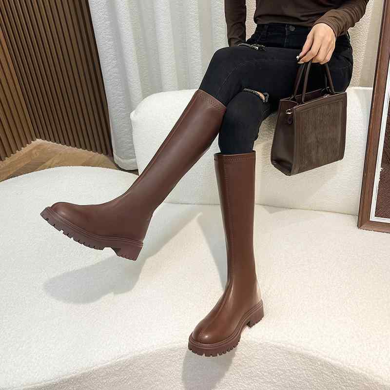 ・カテゴリ: 騎士ブーツ・対象年齢: 成人・アッパー素材: マイクロファイバー・ソール素材: ゴム・対象: 女性・スタイル: 韓国版・つま先の形状: ラウンドトゥ・ヒールの形状: 太ヒール・ヒールの高さ: ミドルヒール（3-5cm）・ブーツ...