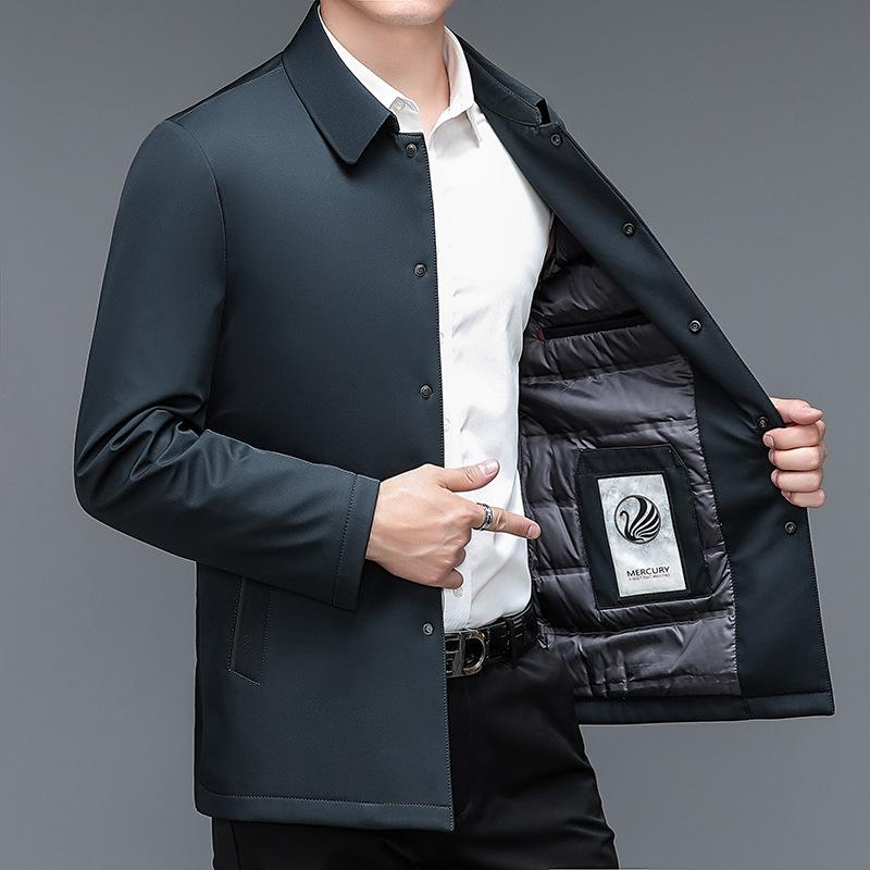 羽绒服 メンズ 男性用 ダウンジャケット ビジネス 紳士服 厚手 アウター 上着 襟付き 防寒着 中綿 ポリエステル 無地 ネイビー ブラッ..
