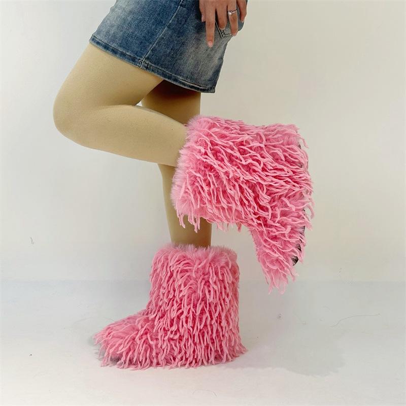 雪地ブーツ レディース ラウンドトゥ フラットヒール 中筒 フェイクファー 無地 秋冬 ホワイト ブラッ..