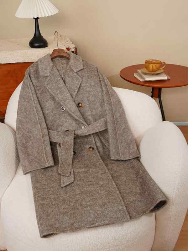 コート レディース 秋冬 ウール ロング丈 カフェ色 桑蚕糸 光沢感 保温性 ドレープ感 ダブルフェイス 羊毛 ゆったり 文芸 レトロ