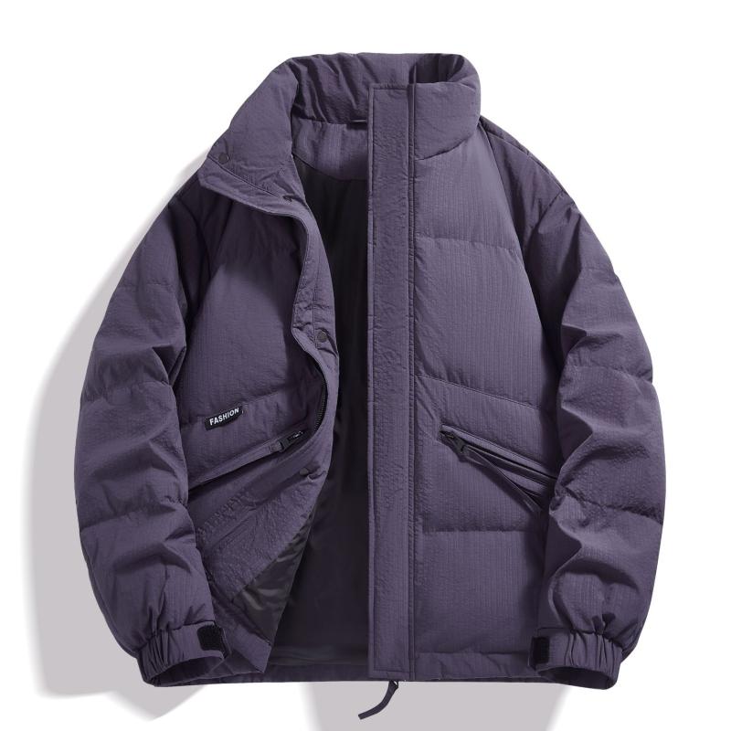 羽絨服 メンズ アウター 立襟 無地 中綿 防寒 厚手 宽松 通勤 米白色 ブラック パープル 秋冬
