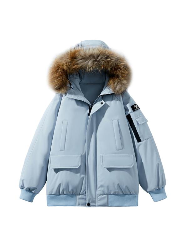 Blazer - 羽絨服 メンズ ダウンジャケット フード付き 防寒 保温 撥水 多色 無地 ワーク アウター 秋冬 黒 ブラック ブルー ベージュ 普段使い