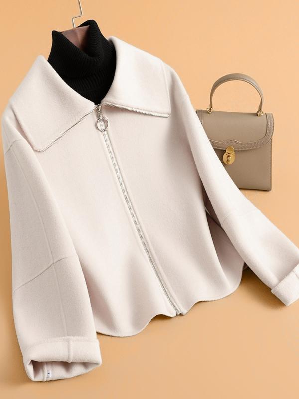 コート レディース ウール アウター ショート丈 2025 秋冬 新作 デザイン 襟付き ジップアップ ゆったり ピンク系